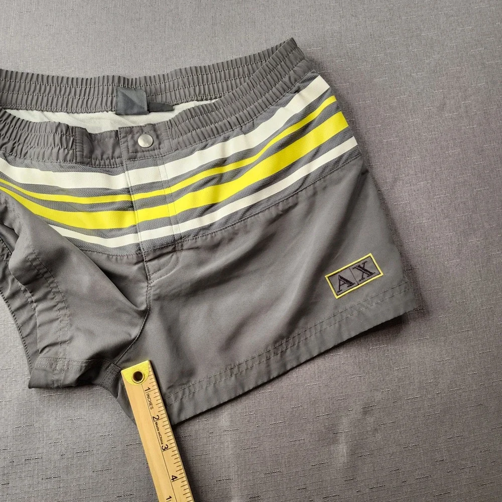 Armani Exchange Mens Gray Yellow Striped Swim Trunks Shorts Size Small AX Logo